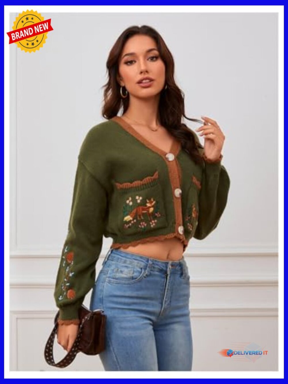 Floral Cropped Cardigan Embroidered Open Front Boho Western Fall Outwear - Picture 4 of 7